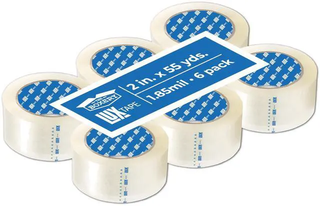 Main image of 2" x 55 Yards Clear Packing Tape 6 Roll Carton Warehouse Grade Adhesive for Shipping, Moving & Packaging Standard Strength 1.85 Mil Box Sealing Tape