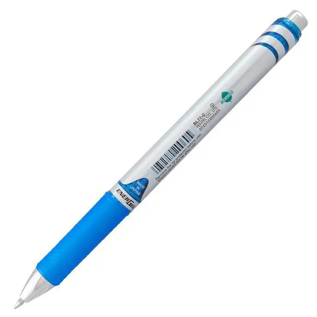 Alt view image 4 of 7 - ® EnerGel Retractable Liquid Gel Pens, Medium Point, 0.7 mm, Silver Barrel, Blue Ink, Pack Of 12