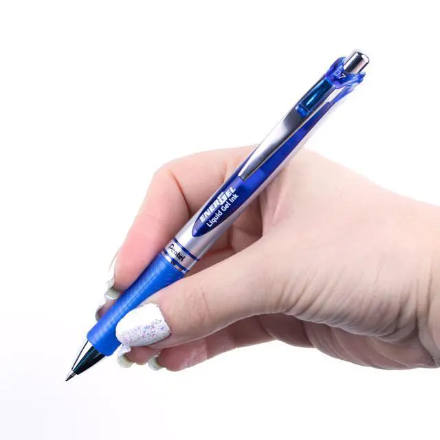 Alt view image 6 of 7 - ® EnerGel Retractable Liquid Gel Pens, Medium Point, 0.7 mm, Silver Barrel, Blue Ink, Pack Of 12