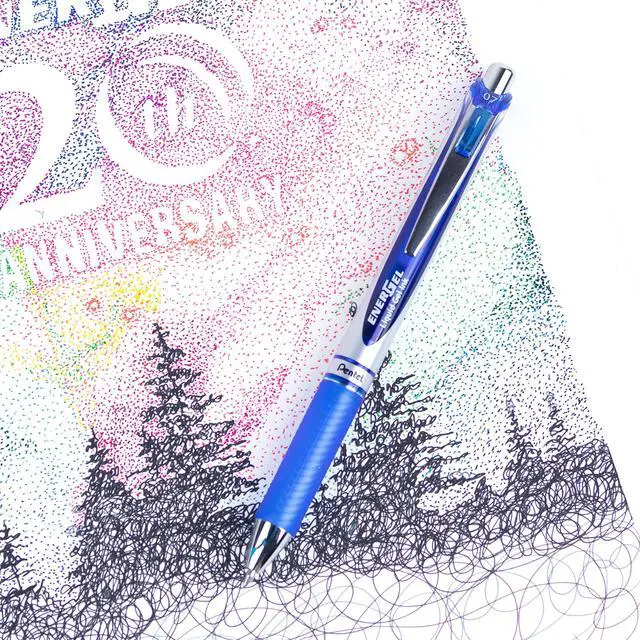 Alt view image 5 of 7 - ® EnerGel Retractable Liquid Gel Pens, Medium Point, 0.7 mm, Silver Barrel, Blue Ink, Pack Of 12
