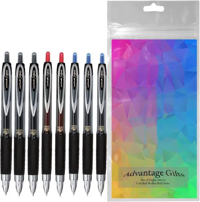 Alt view image 2 of 5 - Signo 207 Roller Ball Retractable Gel Pens, Micro Point (0.5mm), Black Blue And Red Ink, 8 Count