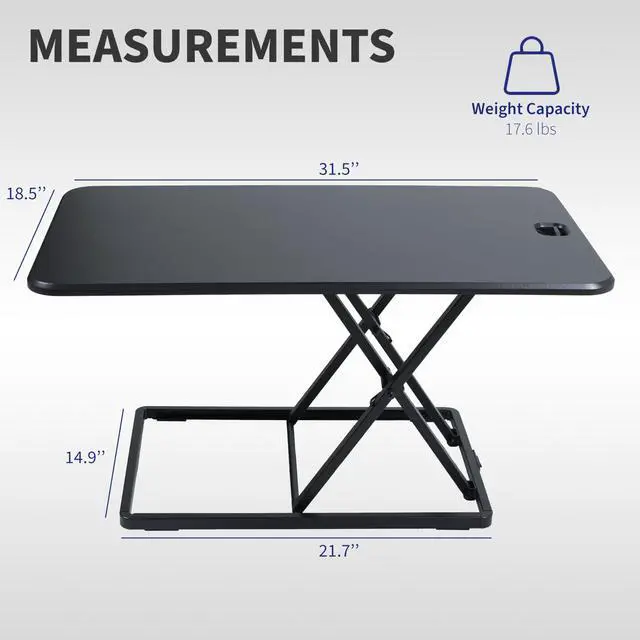 Alt view image 3 of 7 - Ultra-Slim 32 Inch Single Top Height Adjustable Standing Desk Riser, Compact Sit Stand Desktop Converter for Monitor or Laptop, Black, DESK-V032J