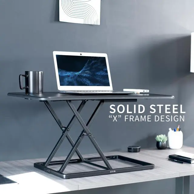 Alt view image 4 of 7 - Ultra-Slim 32 Inch Single Top Height Adjustable Standing Desk Riser, Compact Sit Stand Desktop Converter for Monitor or Laptop, Black, DESK-V032J