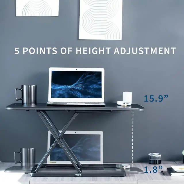 Alt view image 5 of 7 - Ultra-Slim 32 Inch Single Top Height Adjustable Standing Desk Riser, Compact Sit Stand Desktop Converter for Monitor or Laptop, Black, DESK-V032J