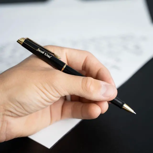 Alt view image 2 of 7 - Waterman Hemisphere Personalized Ballpoint Pen in Black with 23K Gold Trim | Engraved Pen for Executives, Retirement, Board Members, Career Advancement