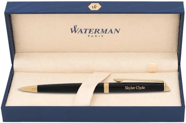 Main image of Waterman Hemisphere Personalized Ballpoint Pen in Black with 23K Gold Trim | Engraved Pen for Executives, Retirement, Board Members, Career Advancement