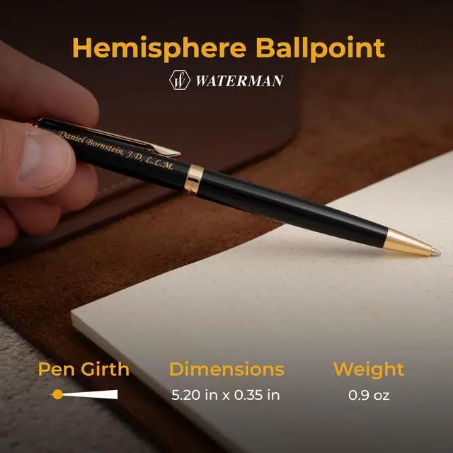 Alt view image 5 of 7 - Waterman Hemisphere Personalized Ballpoint Pen in Black with 23K Gold Trim | Engraved Pen for Executives, Retirement, Board Members, Career Advancement