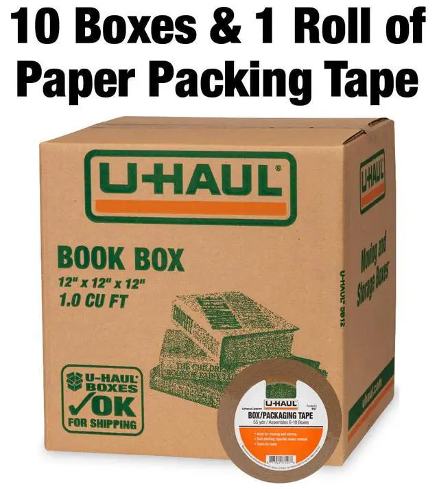 Alt view image 2 of 6 - U-Haul 11-Piece Book Moving & Shipping Box Kit with Handles Includes 10 Book Boxes (12 x 12 x 12 L x W x H) and 1 Roll of Packing Tape