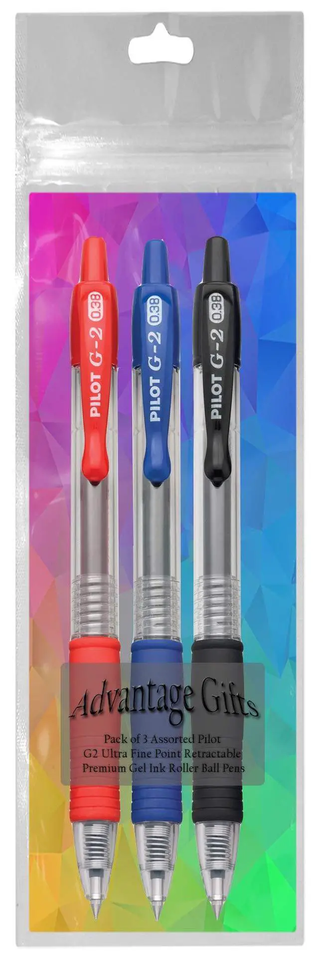 Alt view image 3 of 3 - G2 Retractable Premium Gel Ink Roller Ball Pens Ultra Fine Point (.38mm) Black/Blue/Red Ink 3 pack; Refillable & Premium Comfort Grip