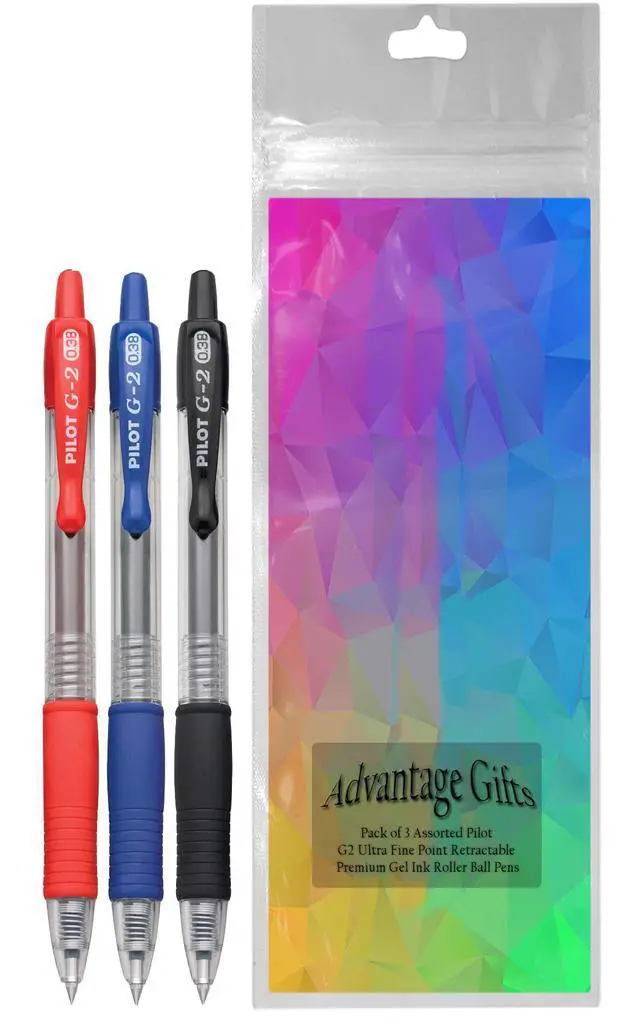 Alt view image 2 of 3 - G2 Retractable Premium Gel Ink Roller Ball Pens Ultra Fine Point (.38mm) Black/Blue/Red Ink 3 pack; Refillable & Premium Comfort Grip