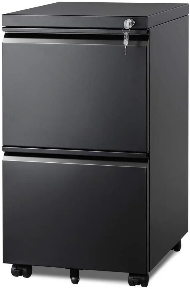 Main image of 2 Drawer Metal File Cabinet, Fully Assembled Filing Cabinet | Under Desk Mobile File Cabinet with Lock for Home Office, Fits Letter/Legal/A4 Size Files, Black