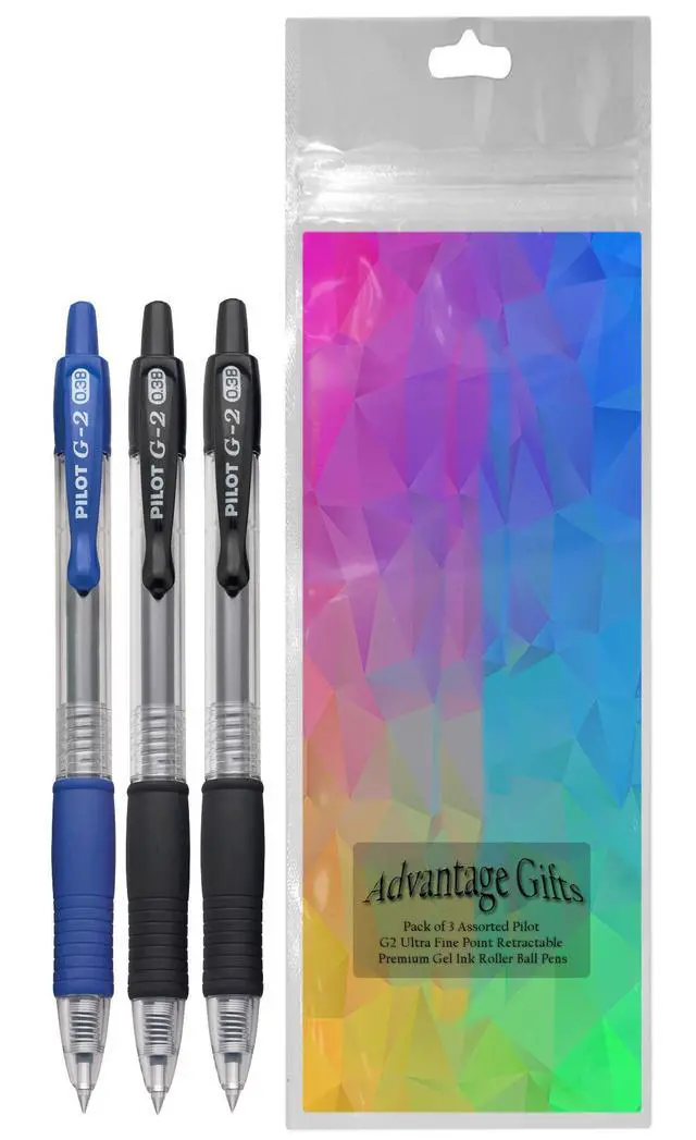 Alt view image 2 of 2 - G2 Retractable Premium Gel Ink Roller Ball Pens Ultra Fine Point (.38mm) Black/Blue Ink 3 pack; Refillable & Premium Comfort Grip