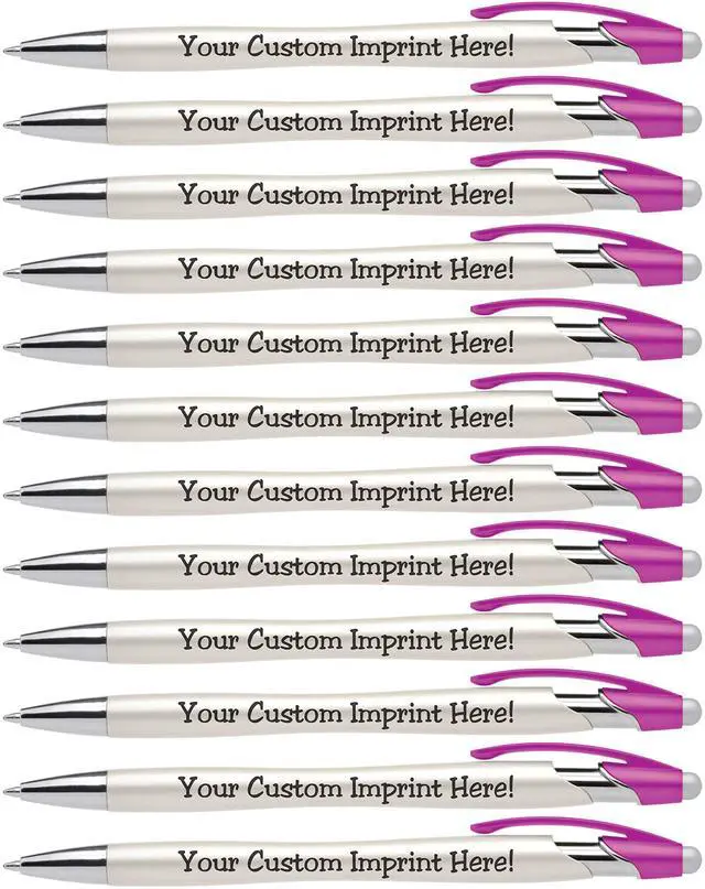 Alt view image 7 of 7 - ExpressDesigns - Custom Pens with Stylus - The Pearl Personalized Metallic Printed Name Pens with Black Ink - Imprinted with Logo or Message with personalization - 12 pack (Pink)