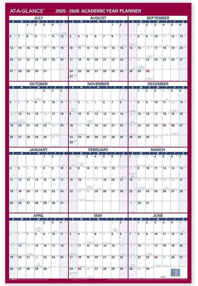 Main image of Erasable Calendar 2025-2026, Dry Erase Wall Planner, 24" x 36", Large, Academic & Regular Year, Double Sided, Vertical (PM210S28)