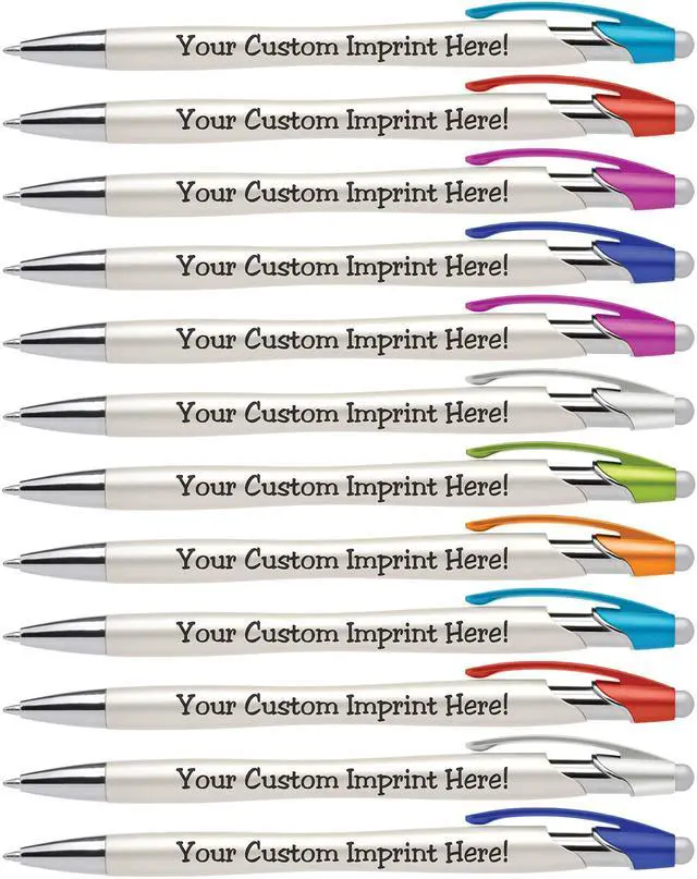 Main image of Custom Pens with Stylus - The Pearl - Personalized Metallic Printed Name Pens with Black Ink - Imprinted with Logo or Message - Great Gift Ideas - FREE PERSONALIZATION 12 pack (Assorted)