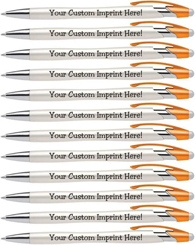 Alt view image 7 of 7 - Custom Pens with Stylus - The Pearl - Personalized Metallic Printed Name Pens with Black Ink - Imprinted with Logo or Message - Great Gift Ideas - FREE PERSONALIZATION 12 pack (Orange)