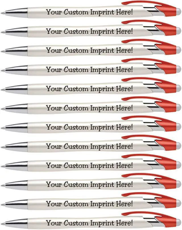 Alt view image 7 of 7 - ExpressDesigns - Custom Pens with Stylus - The Pearl Personalized Metallic Printed Name Pens with Black Ink - Imprinted & Personalized with Logo or Message - 12 pack (Red)