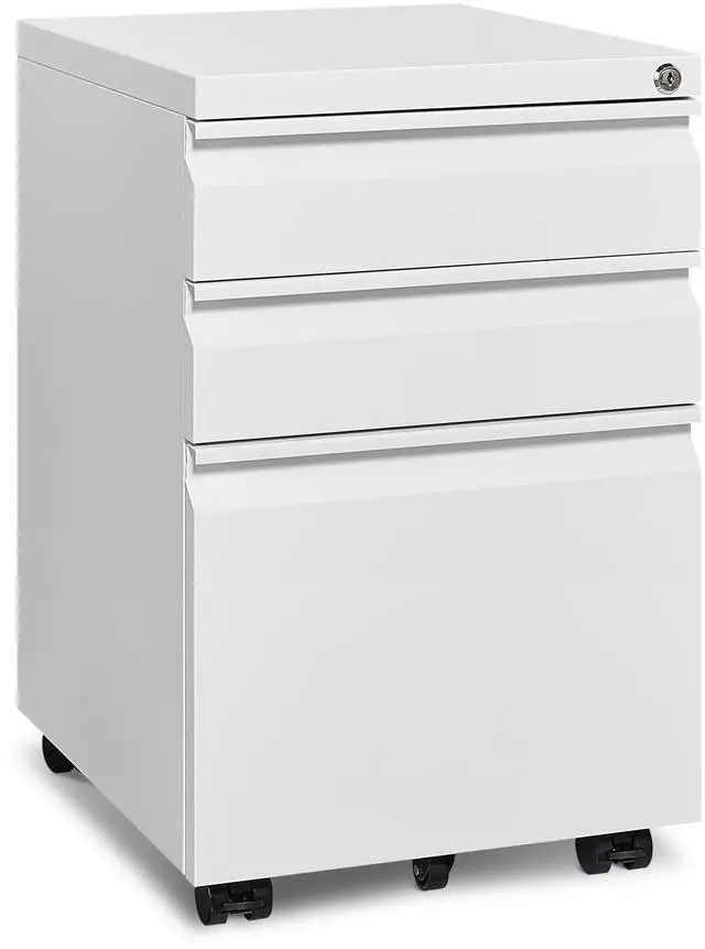 Main image of Mobile File Cabinet for Home Office, Lockable 3 Drawer Filing Cabinet with Wheels for A4-Size/Letter-Size/Legal-Size, Fully Assembled Except Casters, White