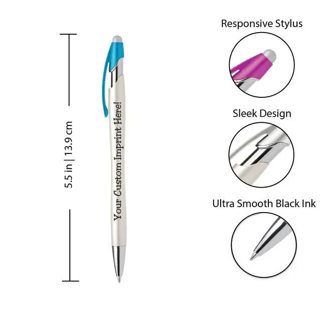 Alt view image 2 of 7 - ExpressDesigns - Custom Pens with Stylus - The Pearl - Personalized Metallic Printed Name Pens with Black Ink - Imprinted w/Logo or Message with personalization - 12 pack (Green)