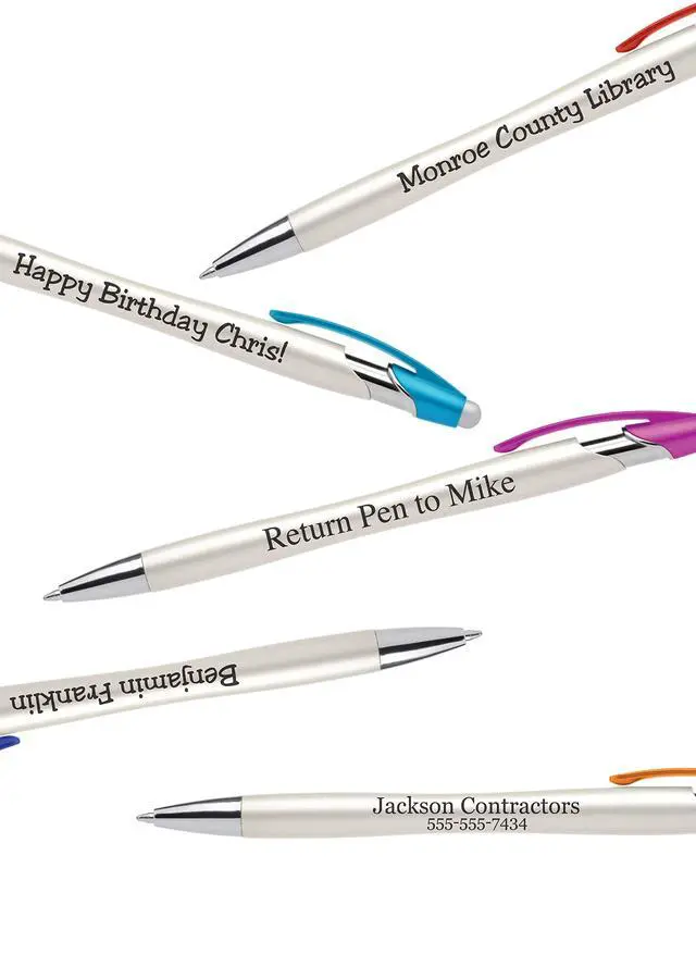 Alt view image 5 of 7 - ExpressDesigns - Custom Pens with Stylus - The Pearl - Personalized Metallic Printed Name Pens with Black Ink - Imprinted w/Logo or Message with personalization - 12 pack (Green)