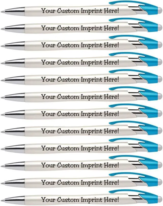 Alt view image 7 of 7 - ExpressDesigns - Custom Pens with Stylus - The Pearl - Personalized Metallic Printed Name Pens with Black Ink - Imprinted with Logo or Message - Great Gift Ideas - 12 pack (Aqua)