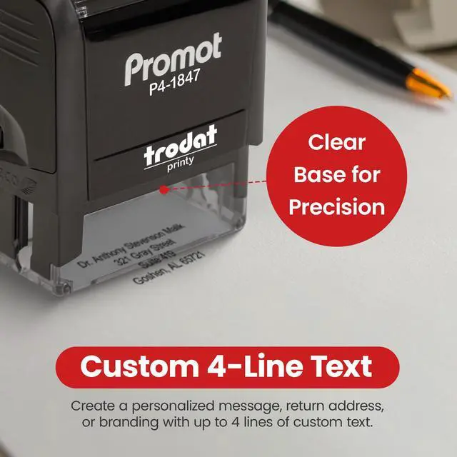 Alt view image 3 of 7 - Self Inking Stamp- Up to 4-Line Personalized Rubber Stamp (Medium) | Consistent Impressions, Thousands of Clear Stampings, One-Hand Operation, Built-In Self-Inking Mechanism, Replaceable Ink Pad