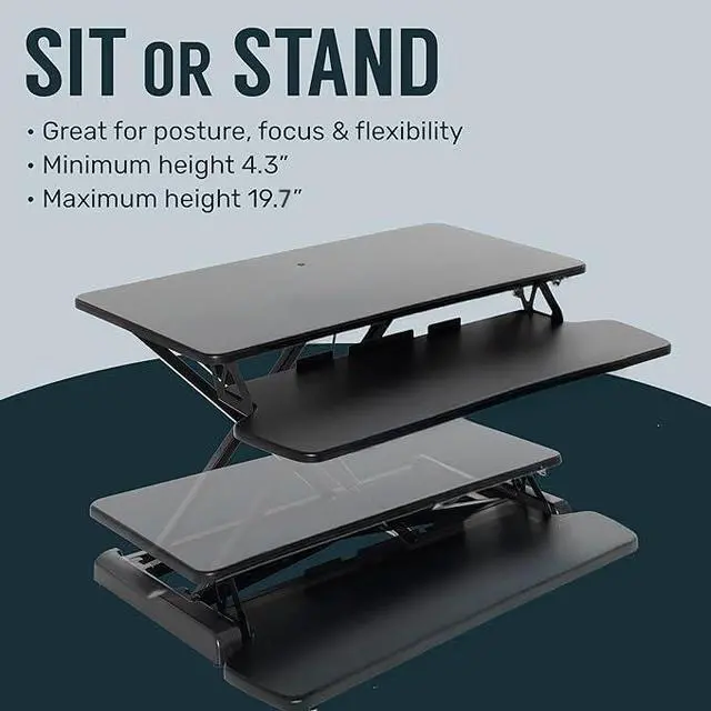Alt view image 3 of 7 - OF-S06-2 Desk Converter-37-inch Height Adjustable, MDF Wood, Sit-to-Stand Rise-X Pro Black, 36"