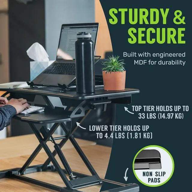 Alt view image 7 of 7 - OF-S06-2 Desk Converter-37-inch Height Adjustable, MDF Wood, Sit-to-Stand Rise-X Pro Black, 36"