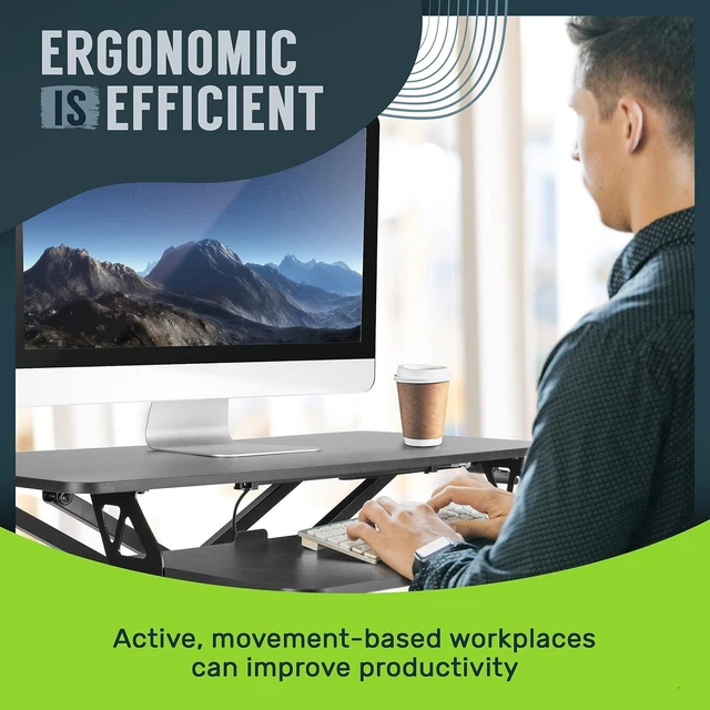 Alt view image 6 of 7 - OF-S06-2 Desk Converter-37-inch Height Adjustable, MDF Wood, Sit-to-Stand Rise-X Pro Black, 36"
