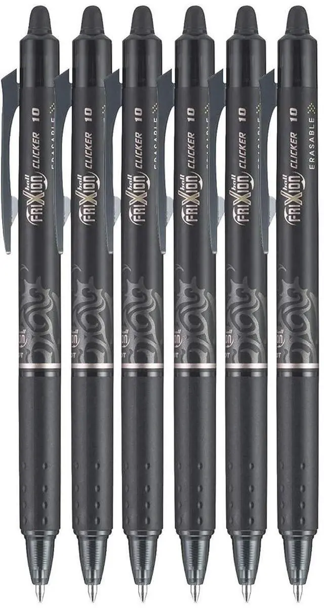 Main image of FriXion Clicker Retractable Erasable Gel Pen, Black, Bold Point, 6-pk;