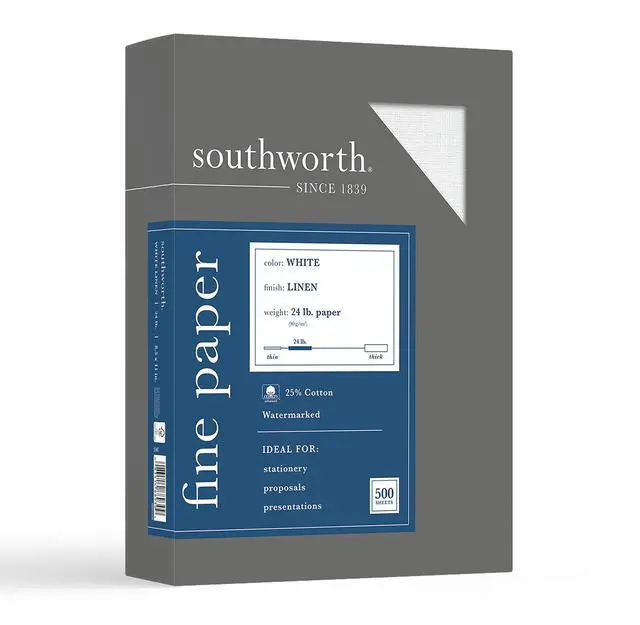 Main image of 25% Cotton Business Paper, 8.5 x 11", 24 lb/90 GSM, Linen Finish, White, 500 Sheets - Packaging May Vary (554C)