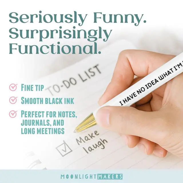 Alt view image 2 of 6 - Ballpoint Pens Black Ink, Set of 5, Adulting in Progress | Engraved Funny Pens for Adults, Appreciation Gifts, Ideal Desk Decor for Work and Office Desk, Cute Packaging, Handy Clips