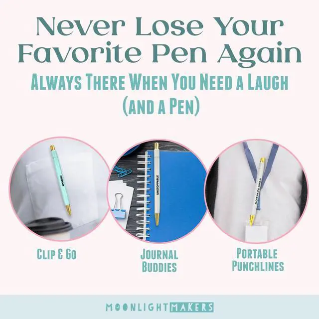 Alt view image 6 of 6 - Ballpoint Pens Black Ink, Set of 5, Adulting in Progress | Engraved Funny Pens for Adults, Appreciation Gifts, Ideal Desk Decor for Work and Office Desk, Cute Packaging, Handy Clips