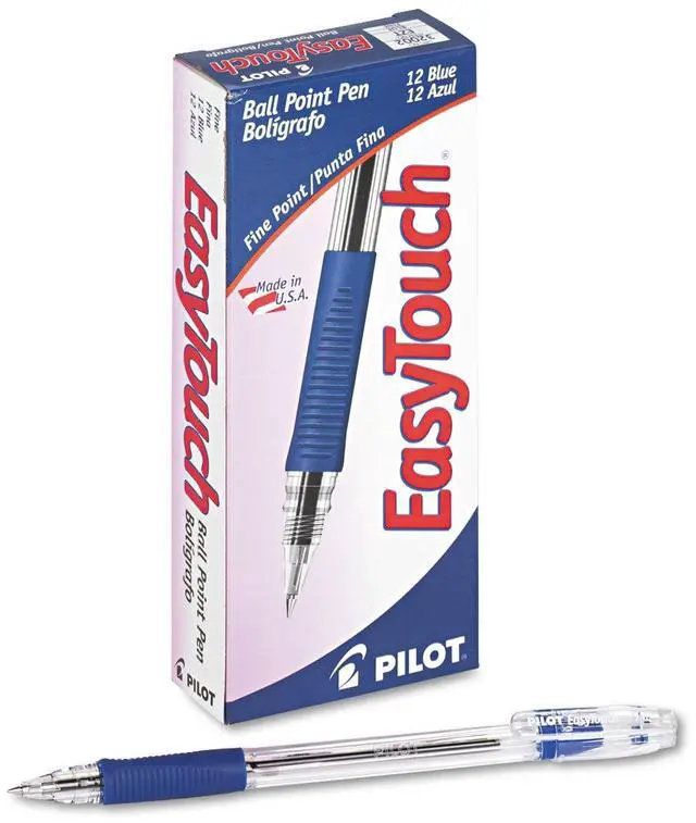Main image of EasyTouch Ballpoint Stick Pens, Fine Point, Blue Ink, 12-Pack (32002) Capped Version