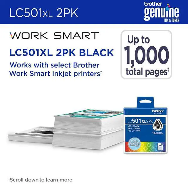 Alt view image 3 of 7 - Genuine LC501XL 2-Pack Black High Yield Ink Cartridge Bundle with Deco Essentials Printer eBook for MFC-J1260DW, MFC-J1360DW, MFC-J1410DW