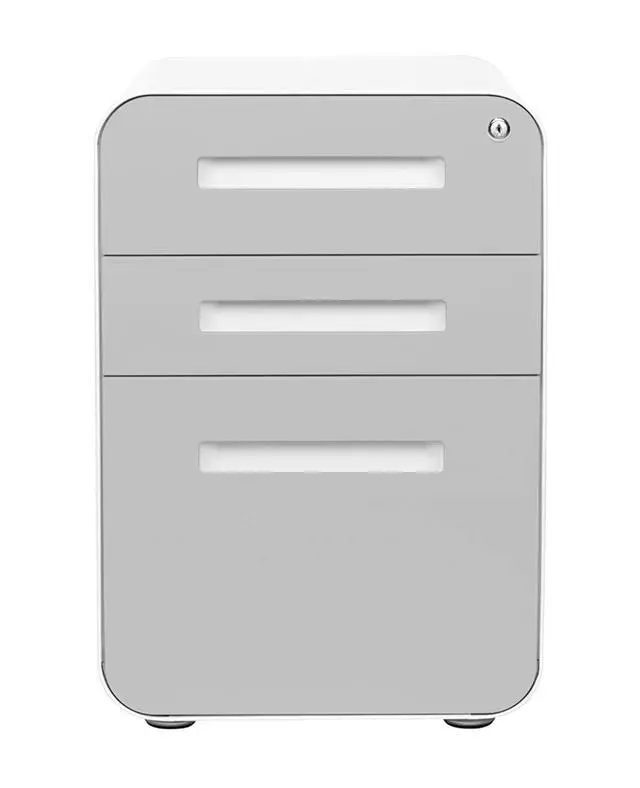 Alt view image 5 of 7 - Stockpile 3 Drawer File Cabinet with Lock - Under Office Desk Metal Filing Cabinet, Legal/Letter File Folders, Wheels and Stationary Feet, Pre-Assembled, Light Grey Faceplate