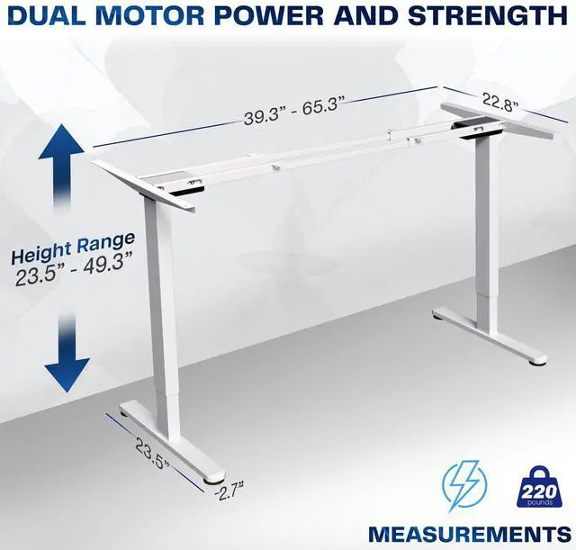 Alt view image 3 of 7 - Electric Dual Motor Stand Up Desk Frame for 40 to 85 inch Table Tops, Frame Only, 3 Stage Height Adjustable DIY Workstation with Memory Controller, White, DESK-V103EW