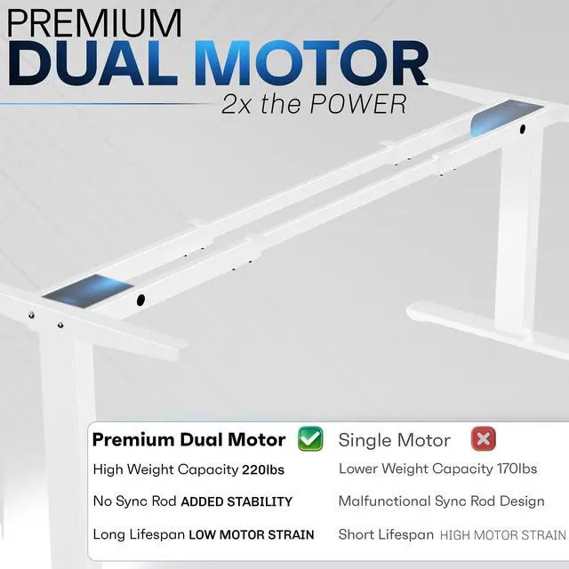 Alt view image 4 of 7 - Electric Dual Motor Stand Up Desk Frame for 40 to 85 inch Table Tops, Frame Only, 3 Stage Height Adjustable DIY Workstation with Memory Controller, White, DESK-V103EW