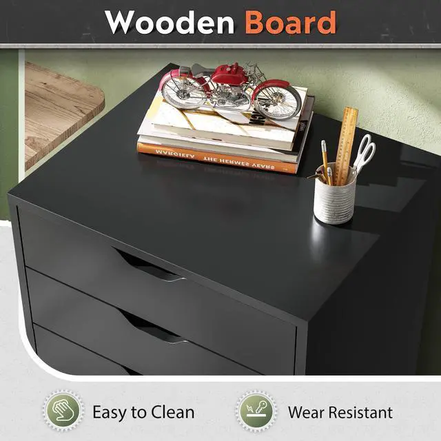 Alt view image 5 of 7 - 7-Drawer Office File Cabinets, Mobile Craft Storage Cabinet, Black | Wood Drawer Unit, Storage Cabinet, Rolling Cart, Printer Stand, Filing Cabinet with Drawers