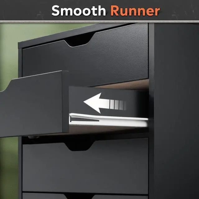 Alt view image 6 of 7 - 7-Drawer Office File Cabinets, Mobile Craft Storage Cabinet, Black | Wood Drawer Unit, Storage Cabinet, Rolling Cart, Printer Stand, Filing Cabinet with Drawers