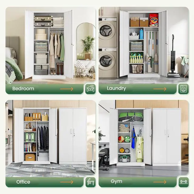 Alt view image 4 of 7 - Metal Locker,Steel Wardrobe Storage Cabinets with Lock Door,Clothing Coat Storage Freestanding for Office, Home, School, Employee,Gym,Fire Department (White)