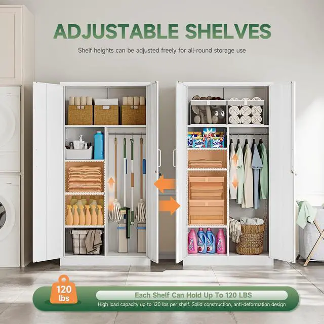 Alt view image 5 of 7 - Metal Locker,Steel Wardrobe Storage Cabinets with Lock Door,Clothing Coat Storage Freestanding for Office, Home, School, Employee,Gym,Fire Department (White)