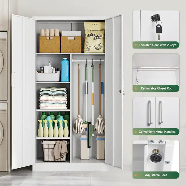 Alt view image 6 of 7 - Metal Locker,Steel Wardrobe Storage Cabinets with Lock Door,Clothing Coat Storage Freestanding for Office, Home, School, Employee,Gym,Fire Department (White)
