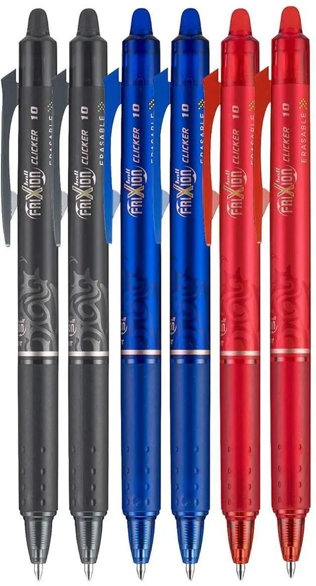 Main image of FriXion Clicker Retractable Erasable Gel Pen, Black/Blue/Red Bold Point, 6-pk;