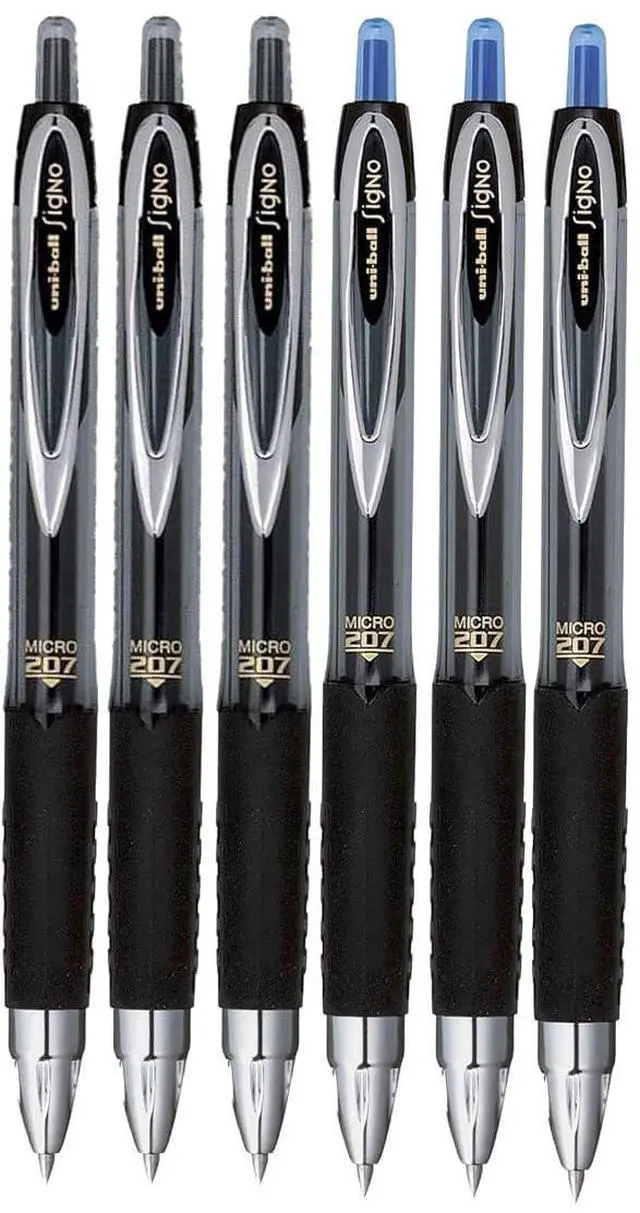 Main image of Signo 207 Roller Ball Retractable Gel Pens, Micro Point (0.5mm), Black And Blue Ink, 6 Count