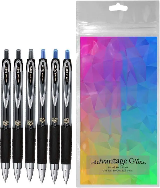 Alt view image 2 of 5 - Signo 207 Roller Ball Retractable Gel Pens, Micro Point (0.5mm), Black And Blue Ink, 6 Count