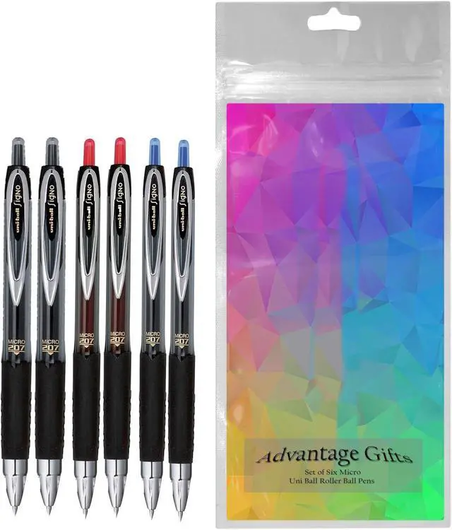 Alt view image 2 of 5 - Signo 207 Roller Ball Retractable Gel Pens, Micro Point (0.5mm), Black Blue And Red Ink, 6 Count