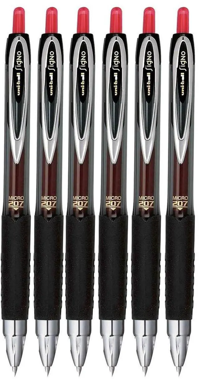 Main image of Signo 207 Roller Ball Retractable Gel Pens, Micro Point (0.5mm), Red Ink, 6 Count