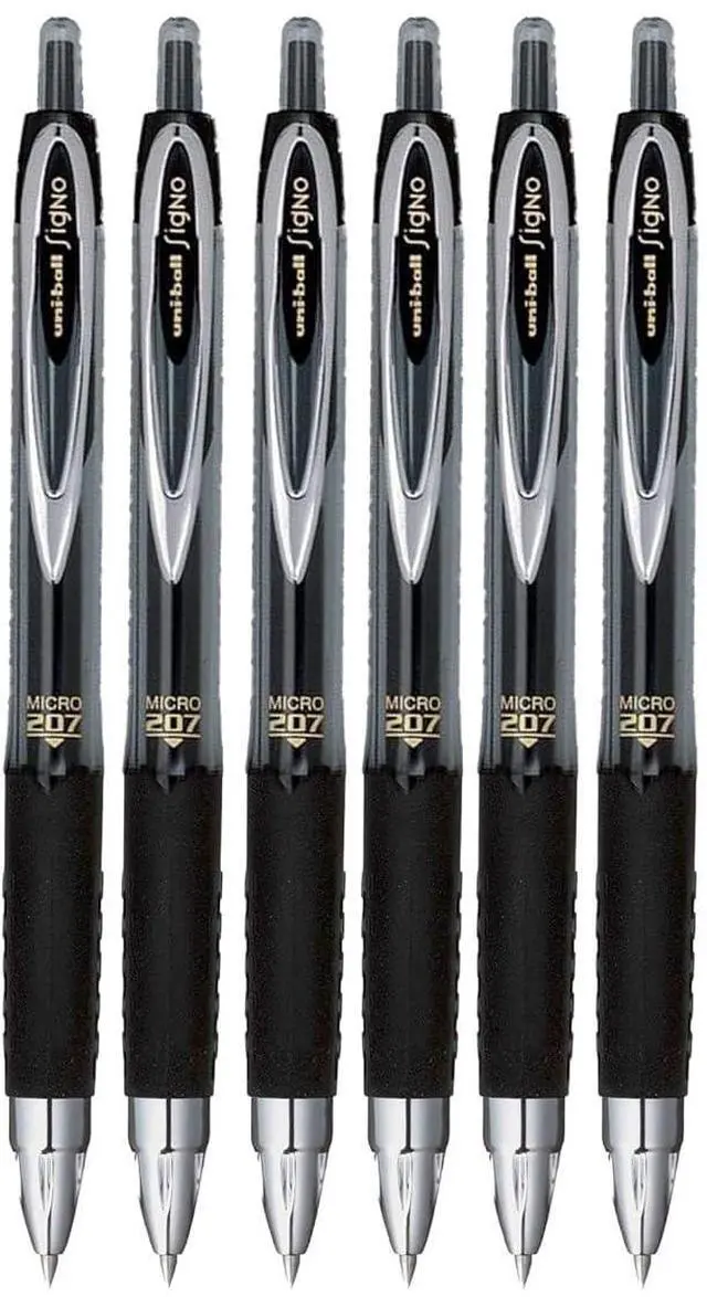 Main image of Signo 207 Roller Ball Retractable Gel Pens, Micro Point (0.5mm), Black Ink, 6 Count