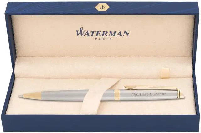 Main image of Waterman Hemisphere Personalized Ballpoint, Stainless Steel, 23K Gold Trim | Engraved Pen for Retirement, Job Promotion, Executive, Waterman Gift Box Included